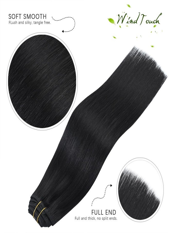 WindTouch Clip In Hair Extensions Real Human Hair Black Hair Extensions Remy Hair 7pcs 18 Inch 75g #1B Natural Black Clip Ins Real Human Hair Black Women - Image 2